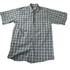 Wrangler Rugged Wear Wrinkle Resist Shirt Mens Large Short‎ Sleeve Western Blue